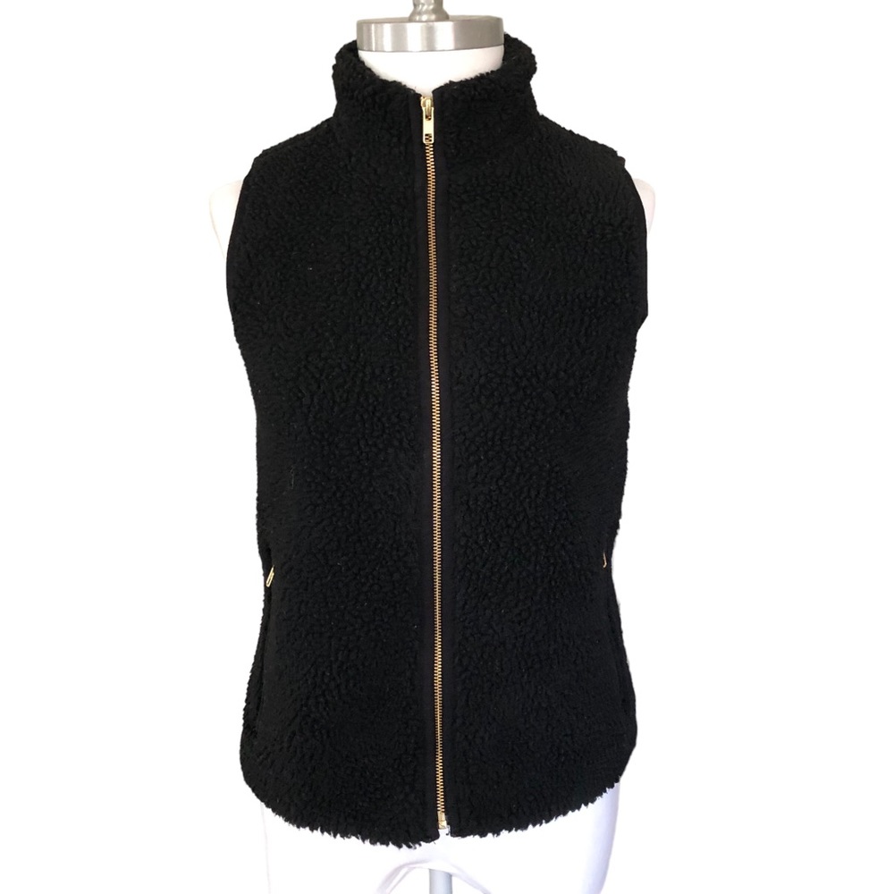 J. CREW WOMENS ZIP FRONT BLACK FLEECE VEST SIZE XXS